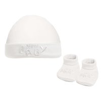 HB25: Cream New Baby Hat & Bootee Set